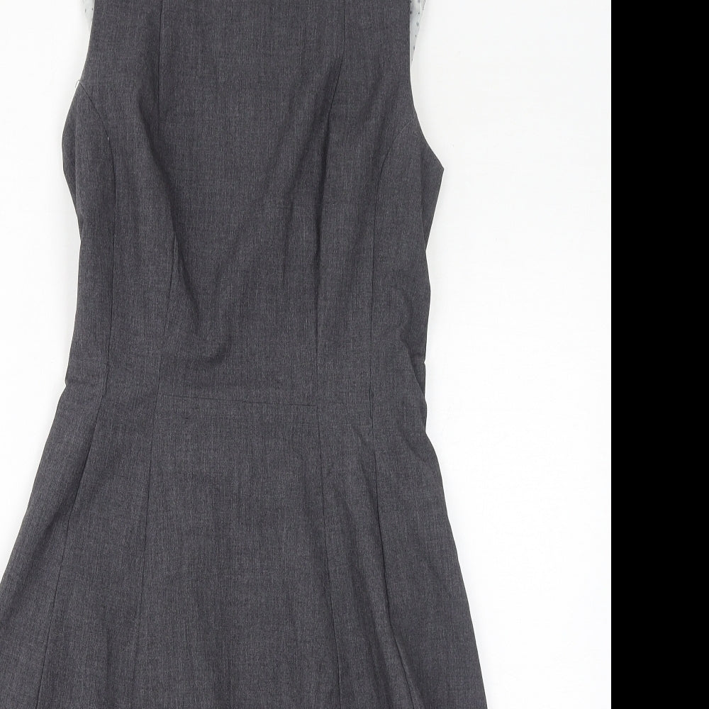 H&M Womens Grey Polyester A-Line Size 10 Round Neck Zip