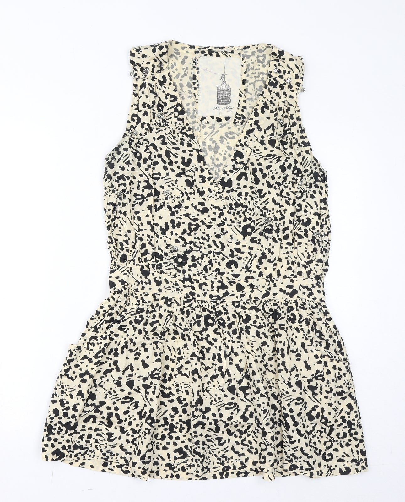 River Island Womens Brown Animal Print Viscose Tank Dress Size 10 V-Neck Pullover - Beads, Leopard Print