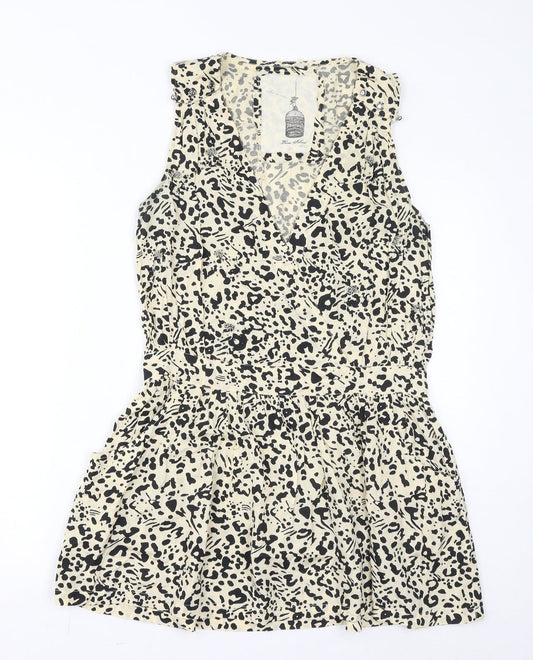 River Island Womens Brown Animal Print Viscose Tank Dress Size 10 V-Neck Pullover - Beads, Leopard Print