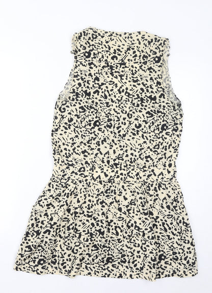 River Island Womens Brown Animal Print Viscose Tank Dress Size 10 V-Neck Pullover - Beads, Leopard Print
