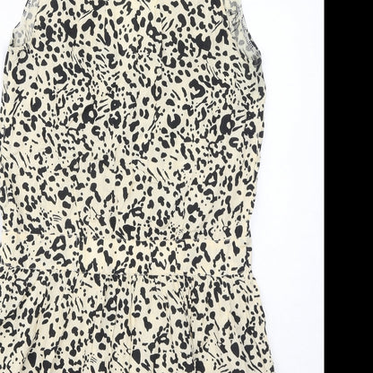 River Island Womens Brown Animal Print Viscose Tank Dress Size 10 V-Neck Pullover - Beads, Leopard Print