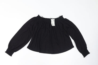 Divided by H&M Womens Black Polyester Cropped T-Shirt Size S Off the Shoulder