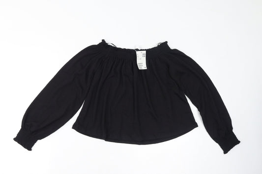 Divided by H&M Womens Black Polyester Cropped T-Shirt Size S Off the Shoulder