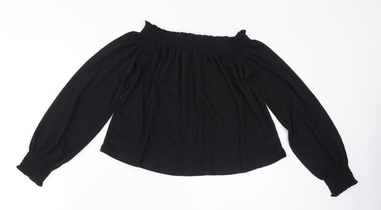 Divided by H&M Womens Black Polyester Cropped T-Shirt Size S Off the Shoulder