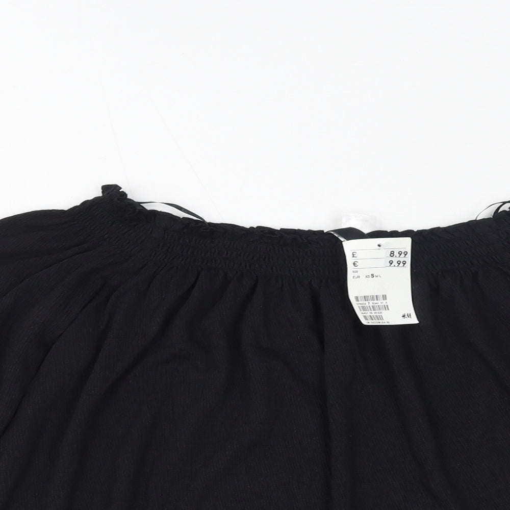 Divided by H&M Womens Black Polyester Cropped T-Shirt Size S Off the Shoulder