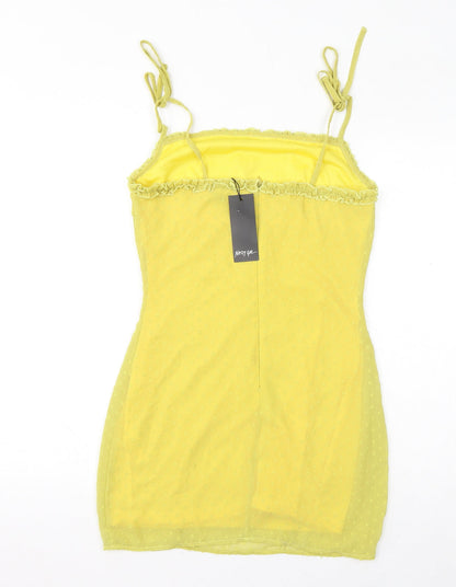Nasty Gal Womens Yellow Polka Dot Polyester Mini Size 8 Square Neck Zip