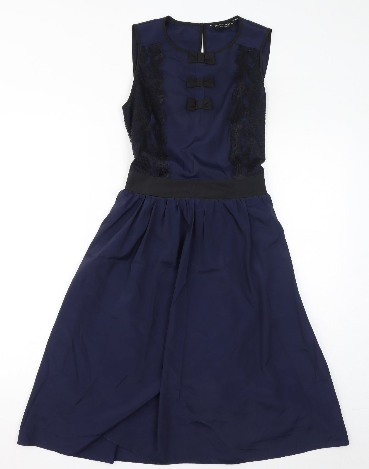 Dorothy Perkins Womens Blue Polyester A-Line Size 10 Round Neck Button