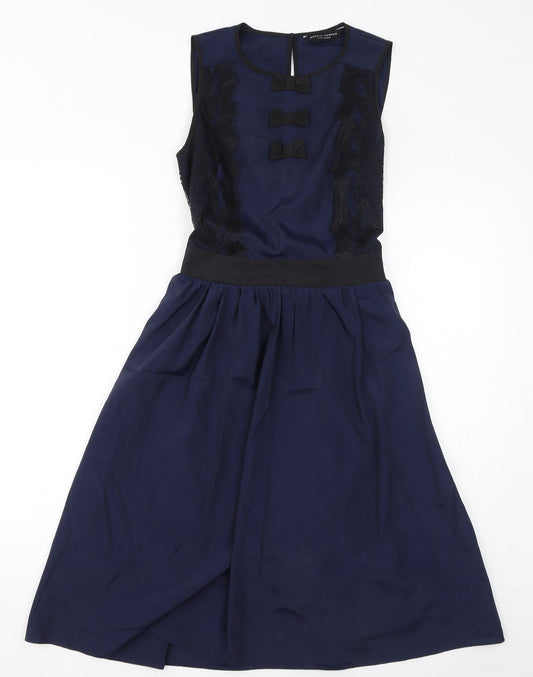 Dorothy Perkins Womens Blue Polyester A-Line Size 10 Round Neck Button