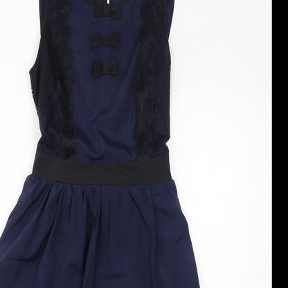 Dorothy Perkins Womens Blue Polyester A-Line Size 10 Round Neck Button