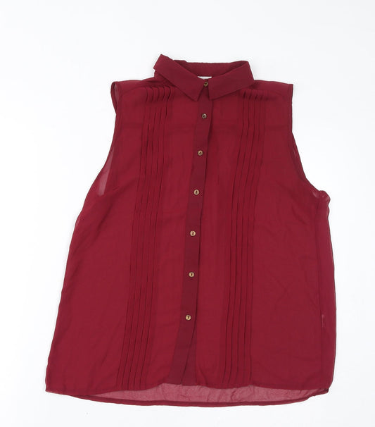 Cameo Rose Womens Red Polyester Basic Tank Size 10 Collared - Sheer