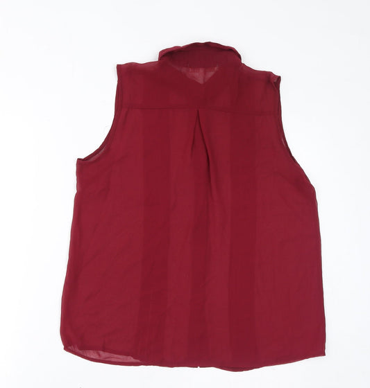 Cameo Rose Womens Red Polyester Basic Tank Size 10 Collared - Sheer