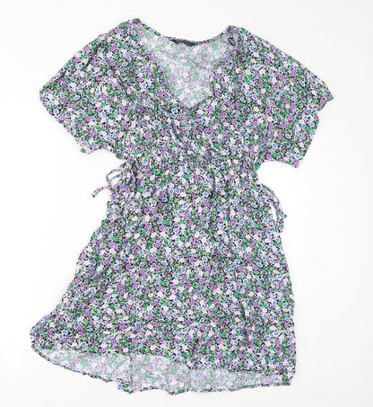 Marks and Spencer Womens Multicoloured Floral Viscose A-Line Size 8 V-Neck Pullover