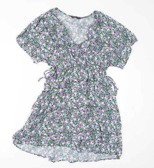 Marks and Spencer Womens Multicoloured Floral Viscose A-Line Size 8 V-Neck Pullover