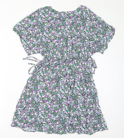 Marks and Spencer Womens Multicoloured Floral Viscose A-Line Size 8 V-Neck Pullover