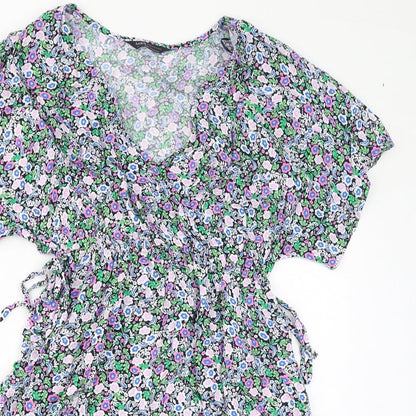 Marks and Spencer Womens Multicoloured Floral Viscose A-Line Size 8 V-Neck Pullover