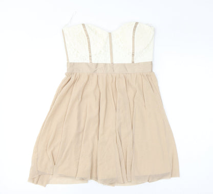 ASOS Womens Beige Cotton Mini Size 10 Sweetheart Zip
