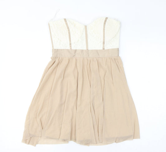 ASOS Womens Beige Cotton Mini Size 10 Sweetheart Zip