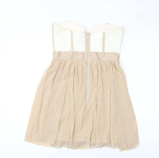 ASOS Womens Beige Cotton Mini Size 10 Sweetheart Zip