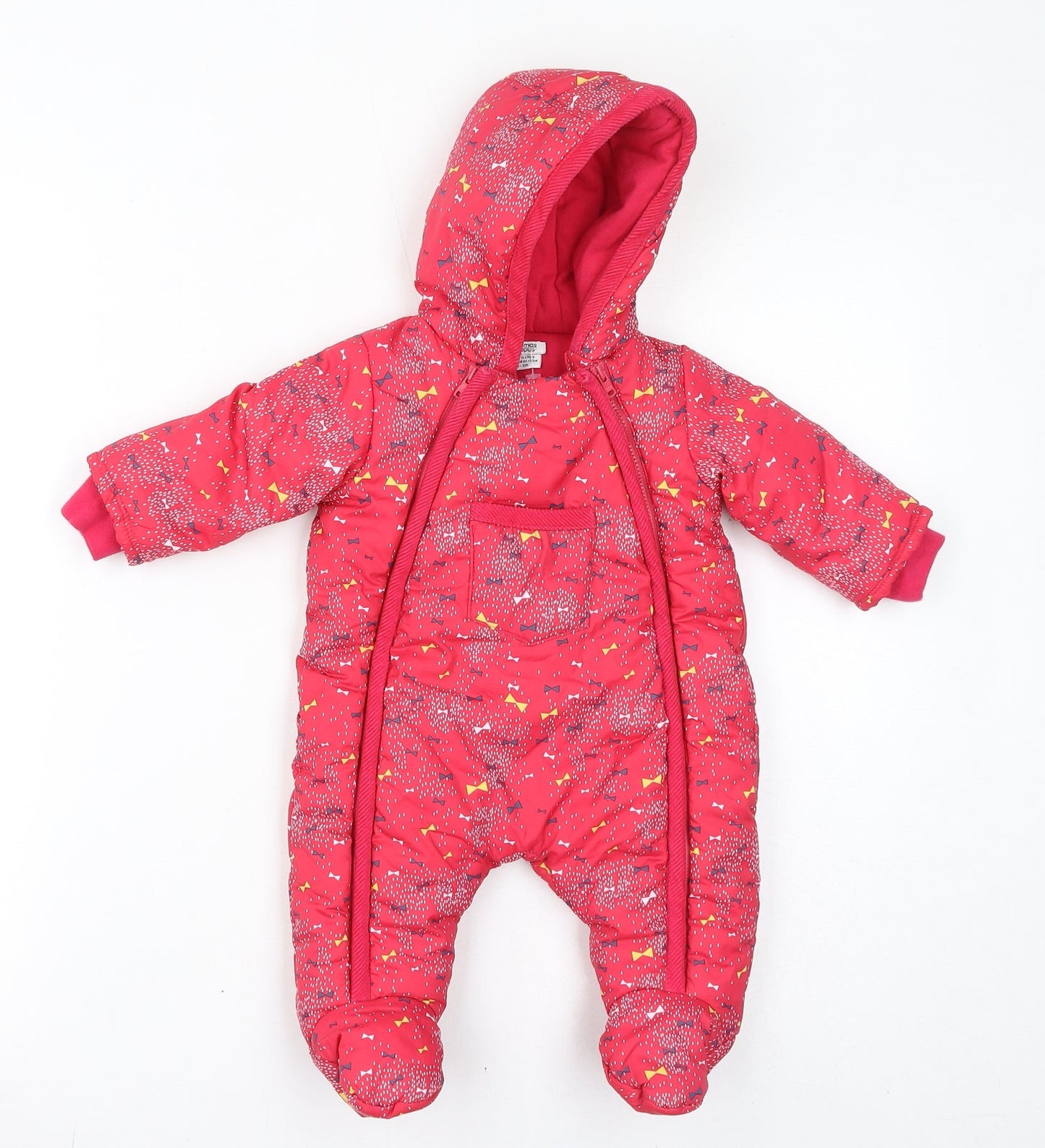 mamas & papas Girls Pink Geometric Quilted Coat Size 0-3 Months Zip - All In One