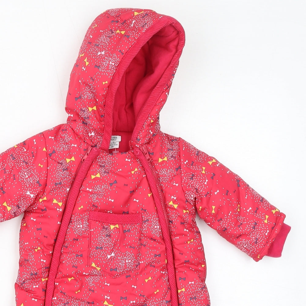 mamas & papas Girls Pink Geometric Quilted Coat Size 0-3 Months Zip - All In One