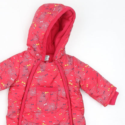 mamas & papas Girls Pink Geometric Quilted Coat Size 0-3 Months Zip - All In One