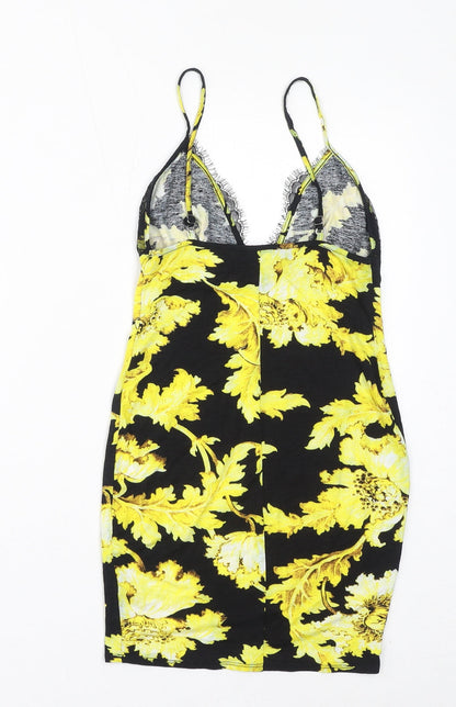 ASOS Womens Black Floral Viscose Bodycon Size 6 V-Neck Pullover - Lace