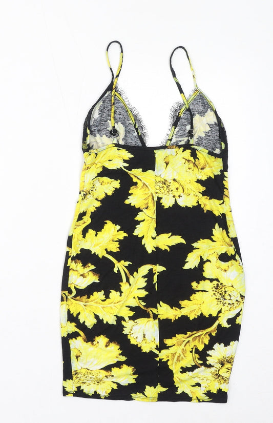 ASOS Womens Black Floral Viscose Bodycon Size 6 V-Neck Pullover - Lace