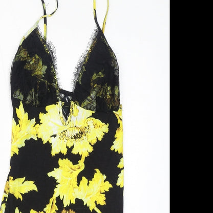 ASOS Womens Black Floral Viscose Bodycon Size 6 V-Neck Pullover - Lace