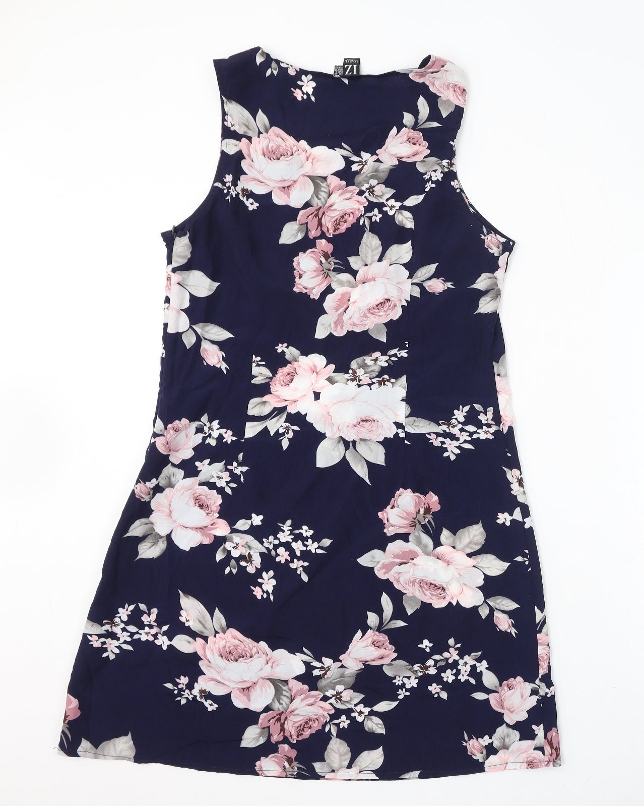 Izabel London Womens Blue Floral Polyester A-Line Size 12 Round Neck Zip