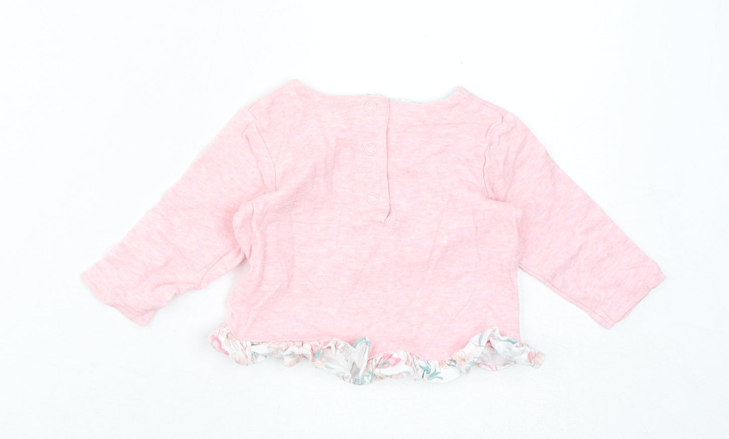 Mini Club Girls Pink Cotton Basic T-Shirt Size 3-6 Months Round Neck Pullover - Hello Bunny
