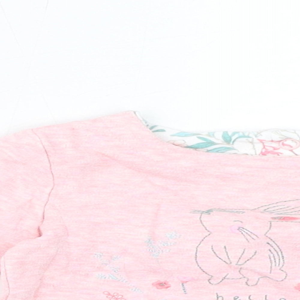 Mini Club Girls Pink Cotton Basic T-Shirt Size 3-6 Months Round Neck Pullover - Hello Bunny