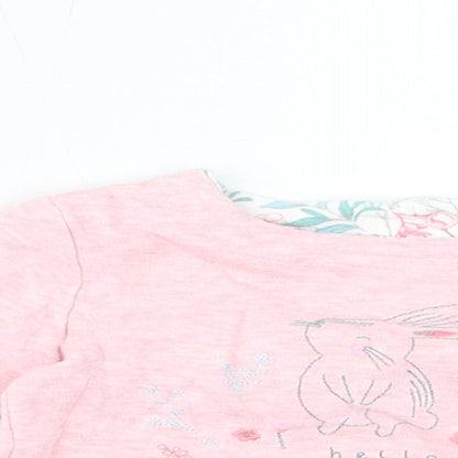 Mini Club Girls Pink Cotton Basic T-Shirt Size 3-6 Months Round Neck Pullover - Hello Bunny