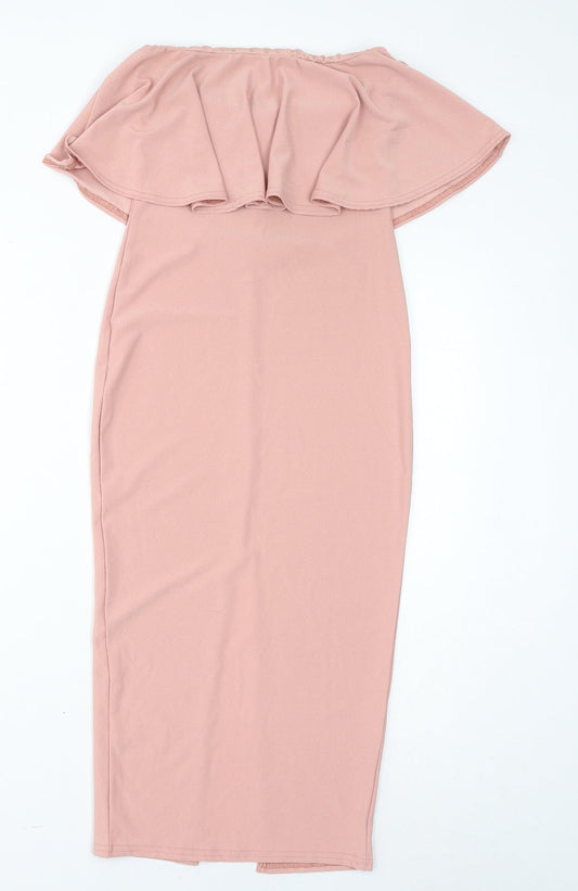 Boohoo Womens Pink Polyester Bodycon Size 10 Off the Shoulder Zip