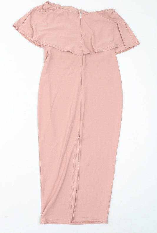 Boohoo Womens Pink Polyester Bodycon Size 10 Off the Shoulder Zip