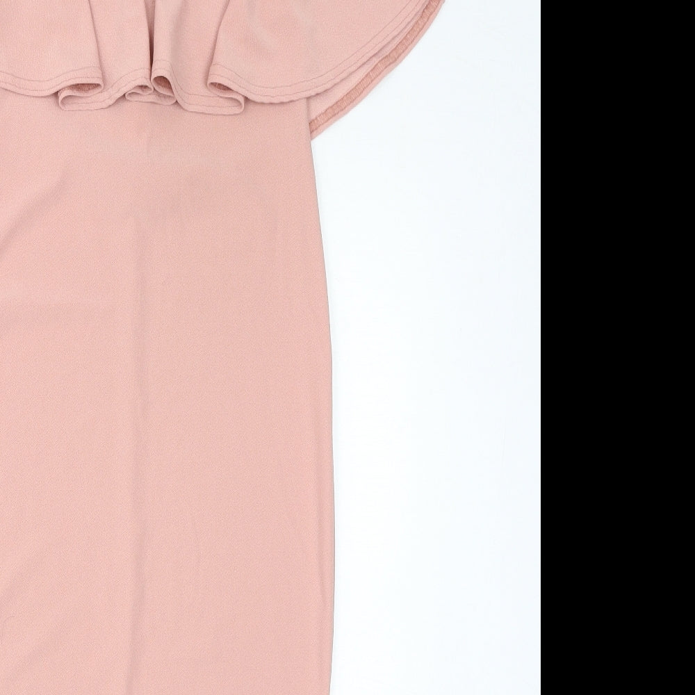 Boohoo Womens Pink Polyester Bodycon Size 10 Off the Shoulder Zip