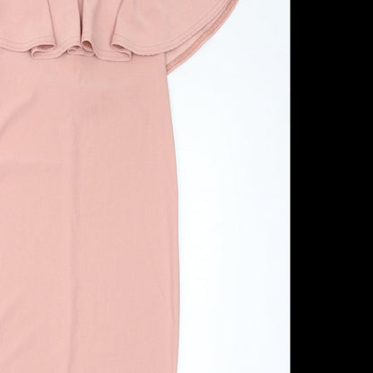 Boohoo Womens Pink Polyester Bodycon Size 10 Off the Shoulder Zip