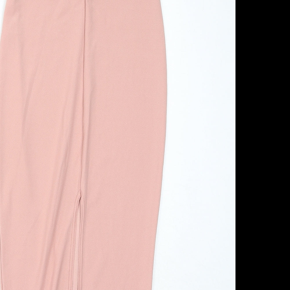 Boohoo Womens Pink Polyester Bodycon Size 10 Off the Shoulder Zip