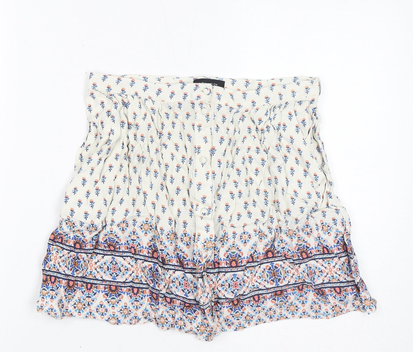 New Look Womens White Floral Viscose Mini Skirt Size 8 Button