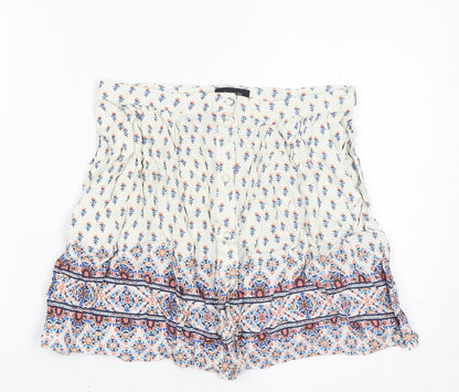 New Look Womens White Floral Viscose Mini Skirt Size 8 Button