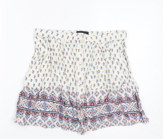New Look Womens White Floral Viscose Mini Skirt Size 8 Button