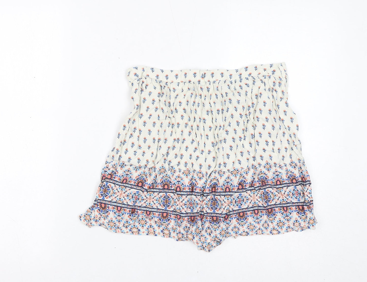 New Look Womens White Floral Viscose Mini Skirt Size 8 Button