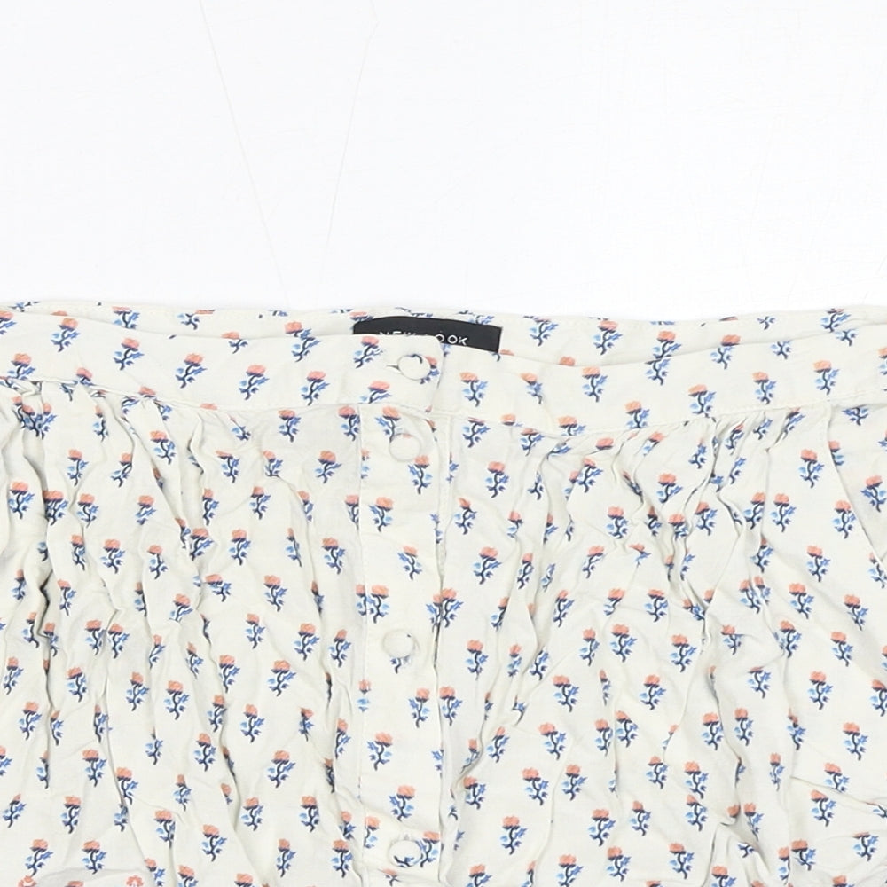 New Look Womens White Floral Viscose Mini Skirt Size 8 Button