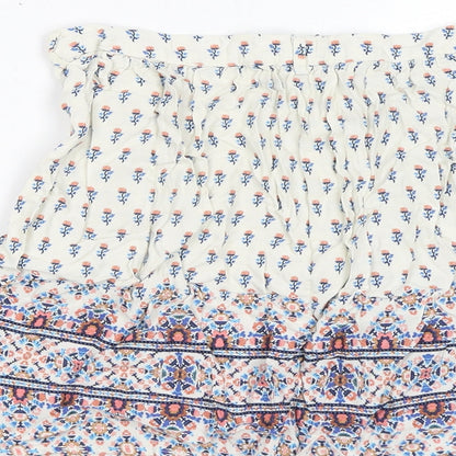 New Look Womens White Floral Viscose Mini Skirt Size 8 Button