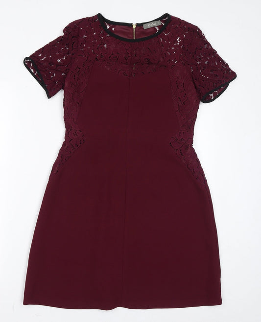 Oasis Womens Red Polyester A-Line Size 12 Round Neck Zip