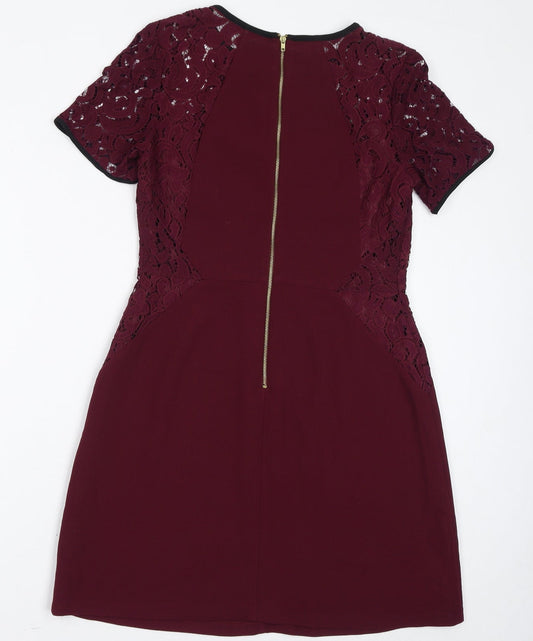 Oasis Womens Red Polyester A-Line Size 12 Round Neck Zip