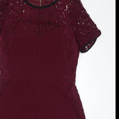 Oasis Womens Red Polyester A-Line Size 12 Round Neck Zip