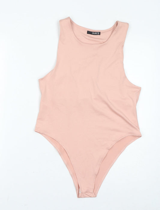 Quiz Womens Pink Polyester Bodysuit One-Piece Size 14 Button