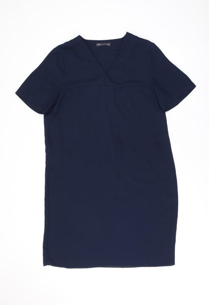 Marks and Spencer Womens Blue Polyester Shift Size 14 V-Neck Pullover