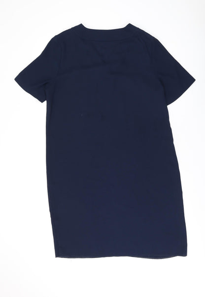 Marks and Spencer Womens Blue Polyester Shift Size 14 V-Neck Pullover