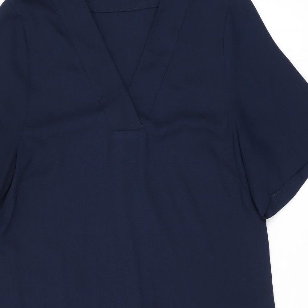 Marks and Spencer Womens Blue Polyester Shift Size 14 V-Neck Pullover